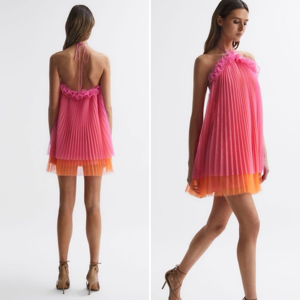 AMUR Pink and Orange Pleated Dress - Picture 14 of 16